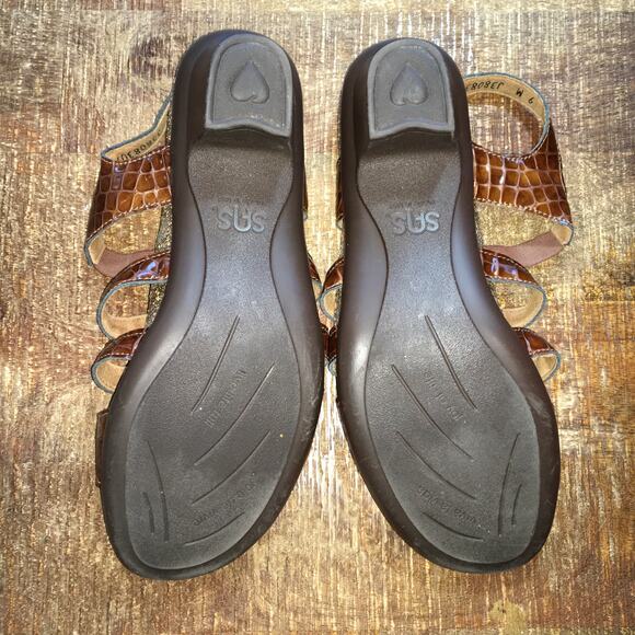 SAS Allegro Heel Strap Sandal Womens 9 M Cognac Croc Brown Comfort Classic Heel - Picture 8 of 8
